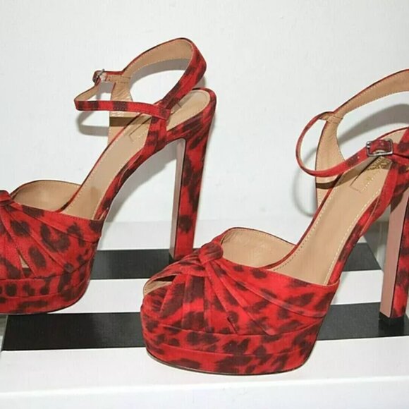 Aquazzura Evita Plateau 130 Red Leopard Suede Platform Sandals US 7/ IT 37  $895 - Picture 4 of 13